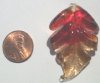 1 44x34mm Two Tone Yellow/Red with Silver Foil Lampwork Leaf Pendant